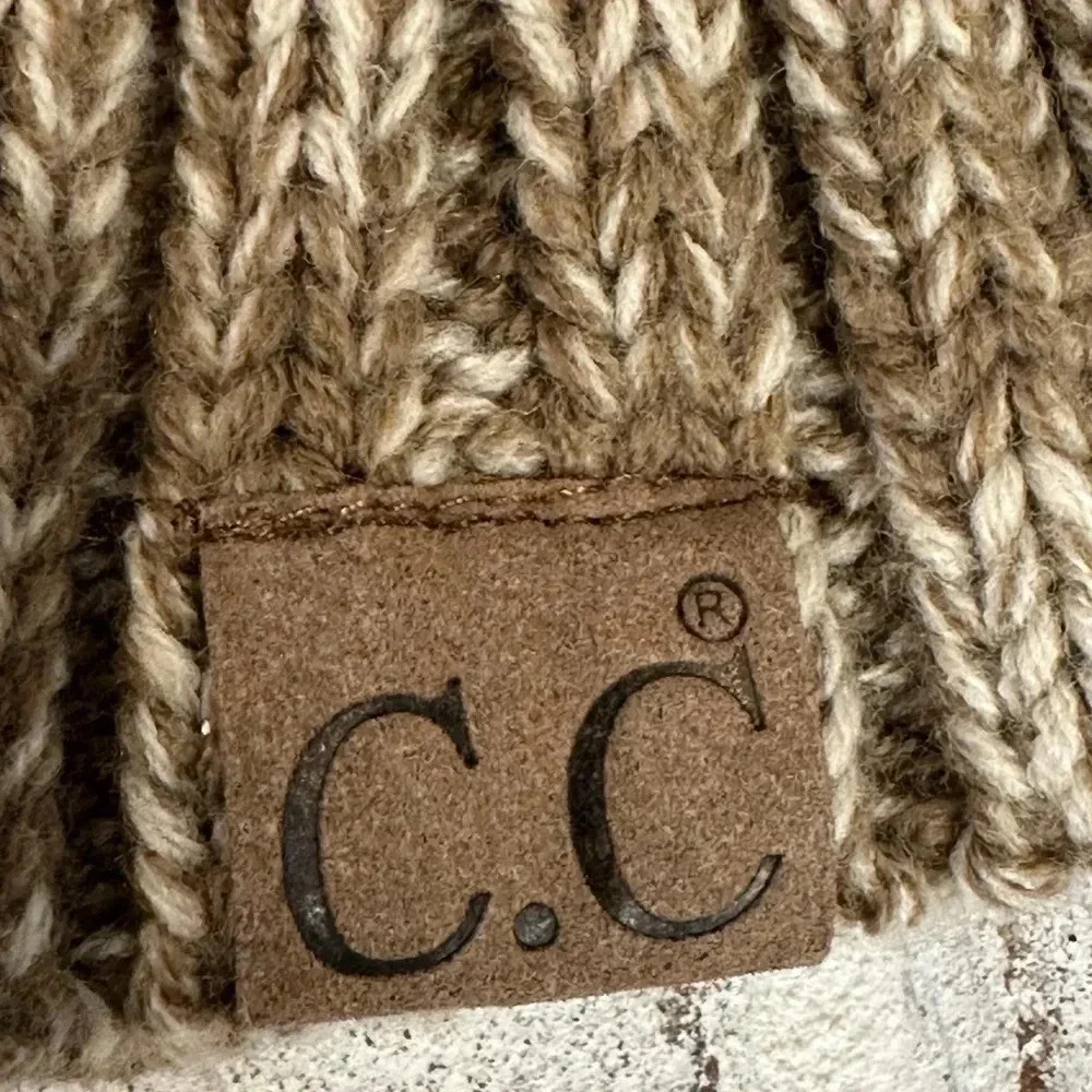 C.C Chunky Soft Stretch Cable Knit Neutral Beanie Hat